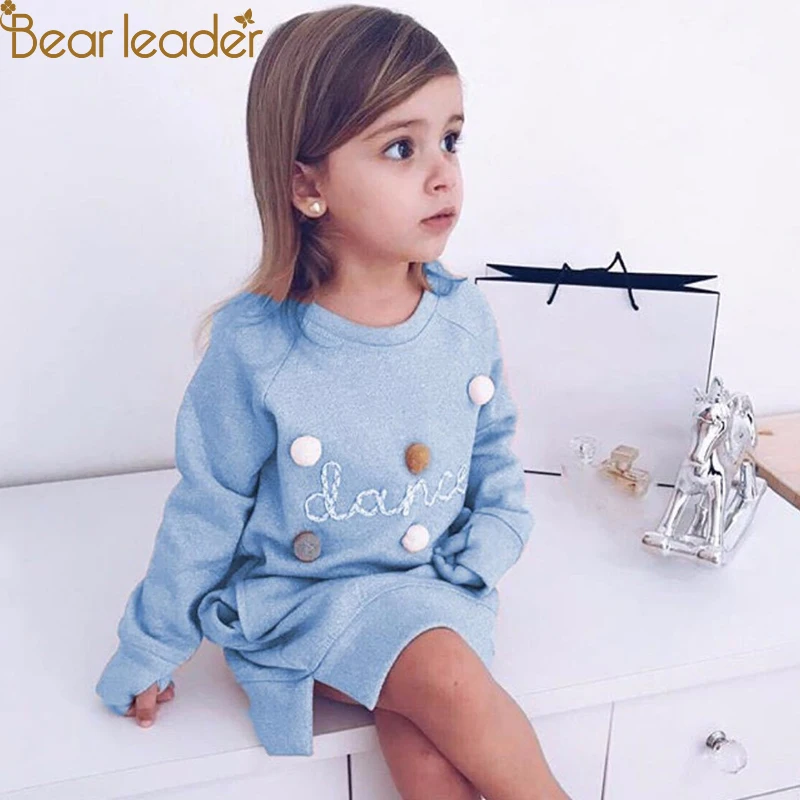Bear Leader/осень-зима с надписью вышивка Толстовка для девочек модные длинные платье капюшоном пуловер Moletom INFANTIL Feminina 2-6years