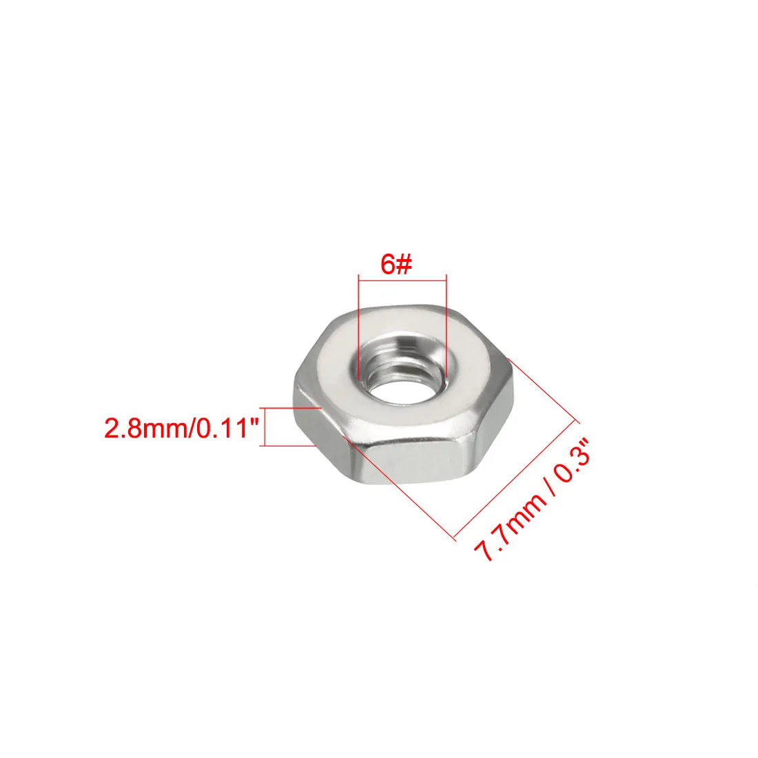 

304 Stainless Steel Hexagon Hex Nut Silver Tone 100 pcs 6-32(100 pcs)