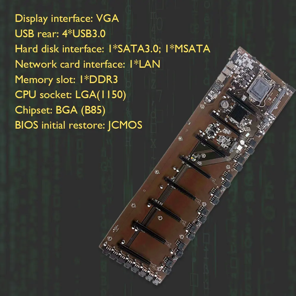 

B85 1150 Pin 4 USB3.0 Bitcoin Crypto Ethereum Mining Motherboard with Cpu and 8 GPU PCIE 16X and RAM DDR3 1600MHz Slots and MSAT