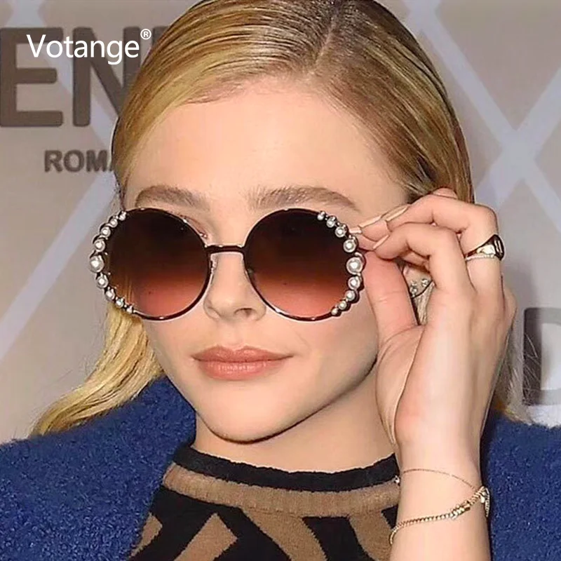 2021 Pearl Sunglasses Women Glasses Shades Female Metal Frame Round Brand Designer Mirror Pearl Sun Glasses UV400 E160