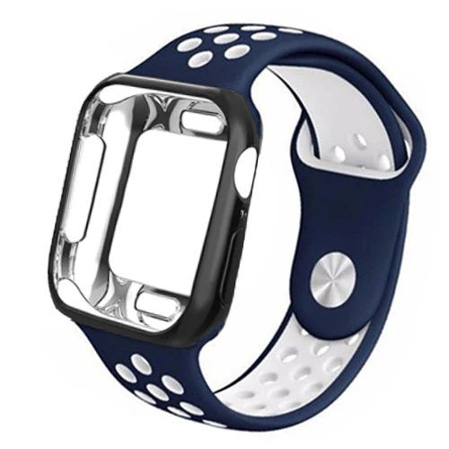 blue white 4 Ремешок для часов apple watch 4 Band correa apple watch 42 мм 38 мм 44 мм 40 мм iwatch series 5 4 3 2 Силиконовый браслет pulseira ремешок для часов - Цвет ремешка: blue white 4