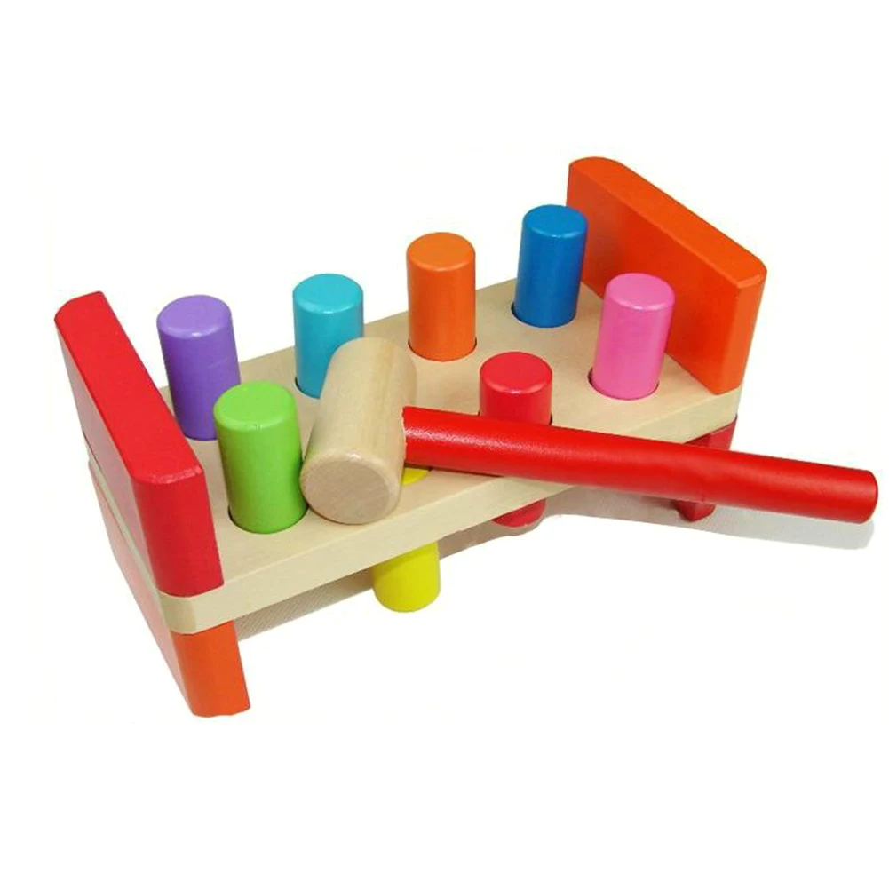 

Montessori Puzzle Wooden Building Blocks Pounding Bench Tool Children Sensory Wooden Blocks Preschool Study Toys