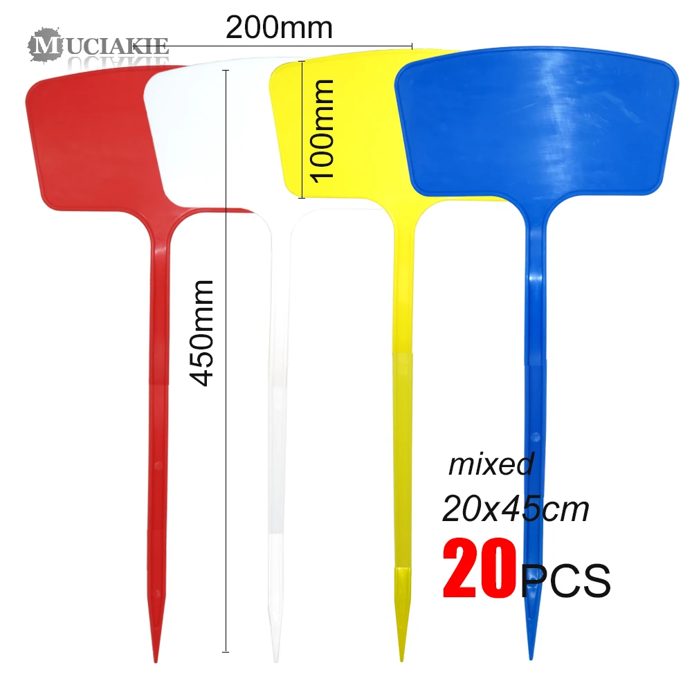 MUCIAKIE 20 шт. 20x45 см XXXL пластиковые этикетки для растений садовые маркеры T тип Садоводство Именные Бирки Красный Белый Синий Желтый Знак для деревьев - Цвет: Mixed-20x45cm 20pcs