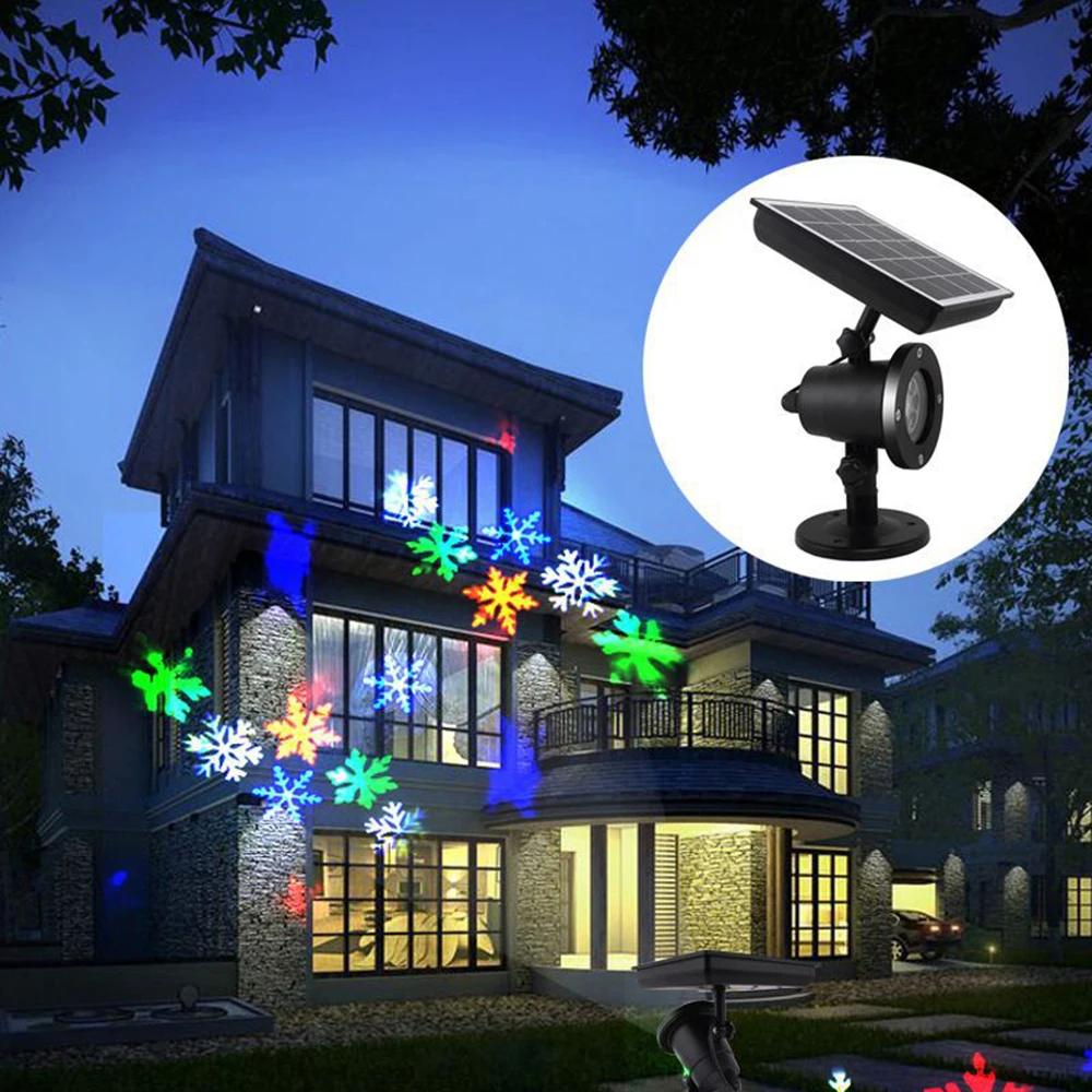 

Solar Powered Christmas Snowflake Projector Lights Waterproof Snowfall Laser Lamp Outdoor Xmas Party Garden Landscape Lamp