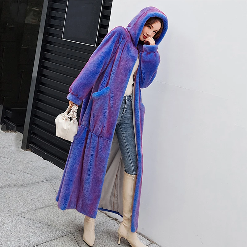 

FURSARCAR 2021 New Fashion Genuine Natural Whole Mink Fur Long Coat With Real Fur Pockets And Hood Leisure Winter Female Jacket