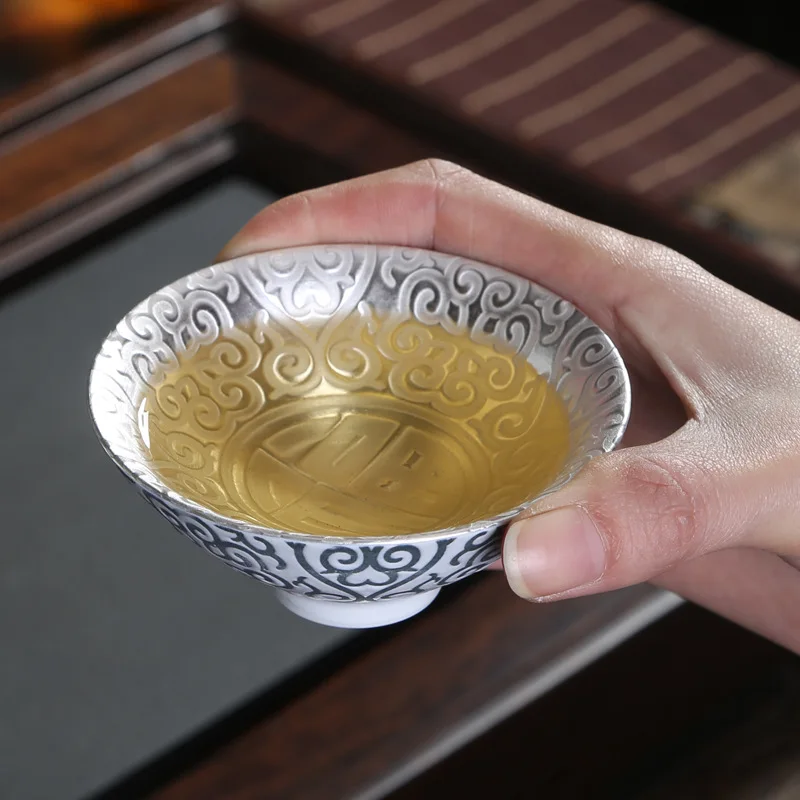 Ручная Серебряная чашка 999 Чистое серебро керамическая чайная инкрустированная
