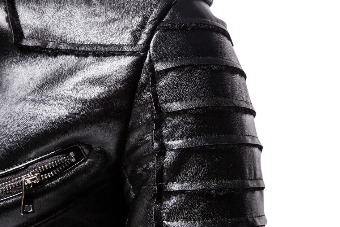 

2020 winter wool collar leather jacket motorcycle plus size 5xl slim fit mens biker jacket