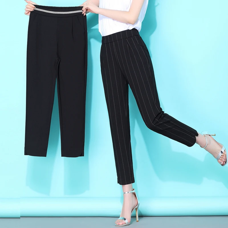 Брюки женские с завышенной талией повседневные приталенные офисные штаны до