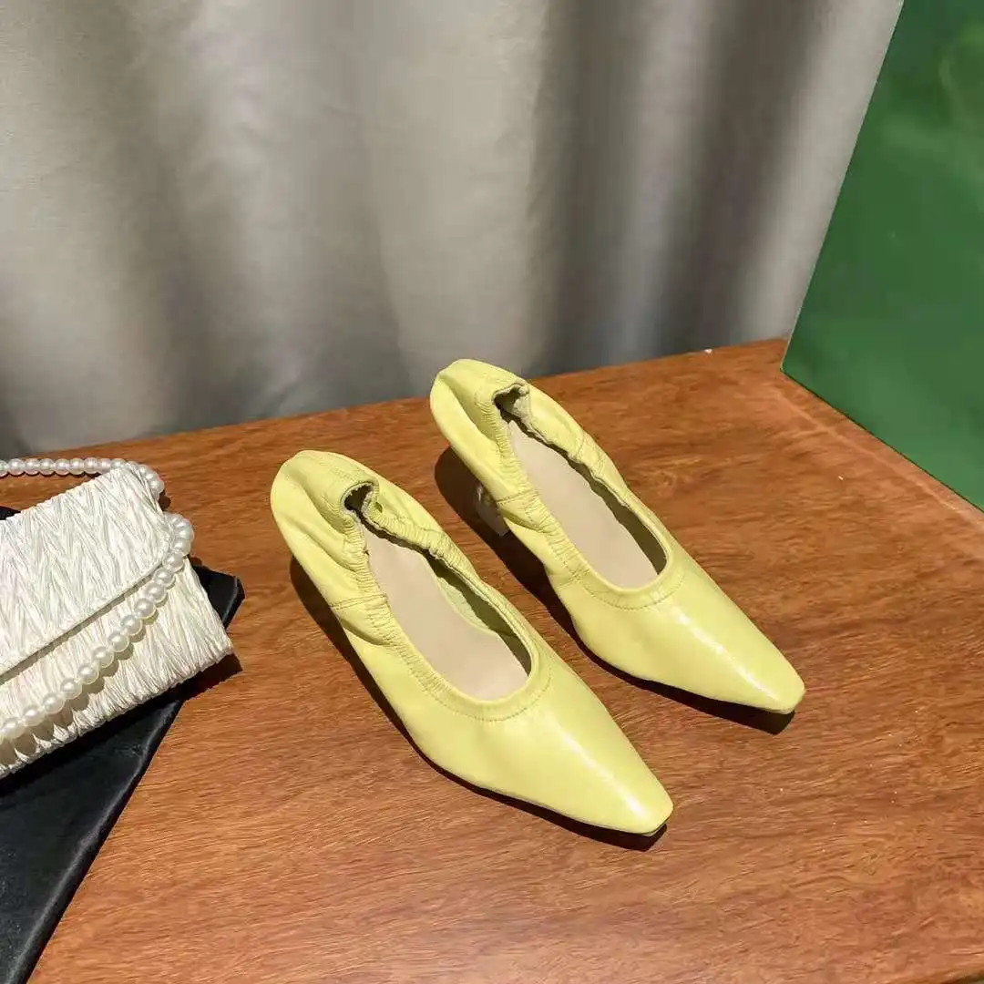 

Brand Design Spring Summer New Pointed Toe Sheepskin Witch Shoes 2021 Fold Soft Leather Elastic Band Shallow Flat Single Shoes