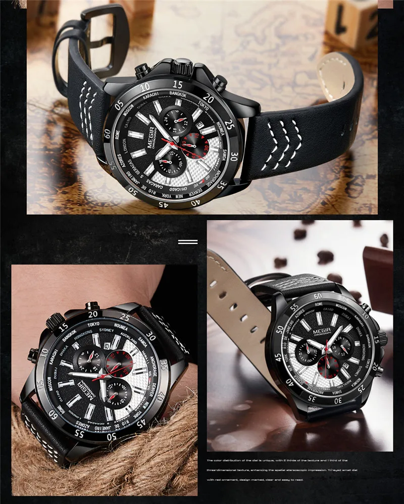 MEGIR мужские часы лучший бренд роскошные золотые наручные с хронографом датой