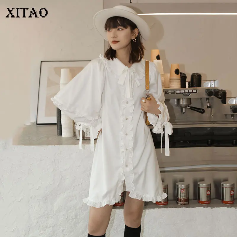 XITAO элегантные белые платья романтичное кружевное женское платье с бантом на