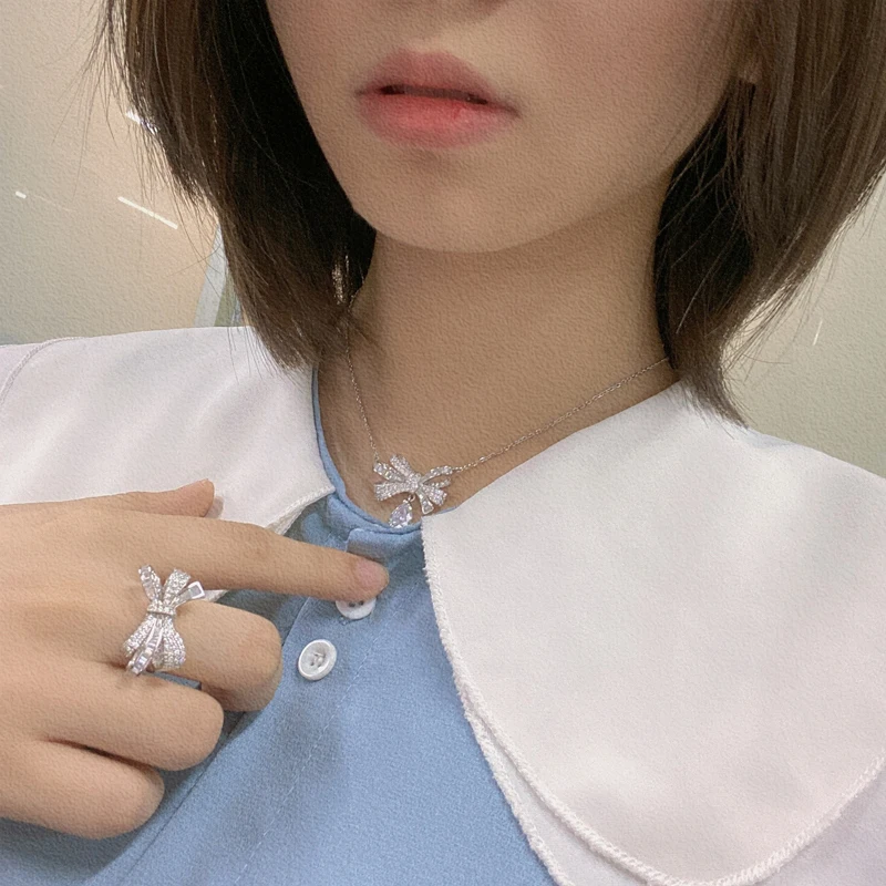 

Knobspin 100% 925 Sterling Silver Bowknot Wedding Pendant Necklace High Carbon Diamond For Women Party Fine Jewelry Wholesale