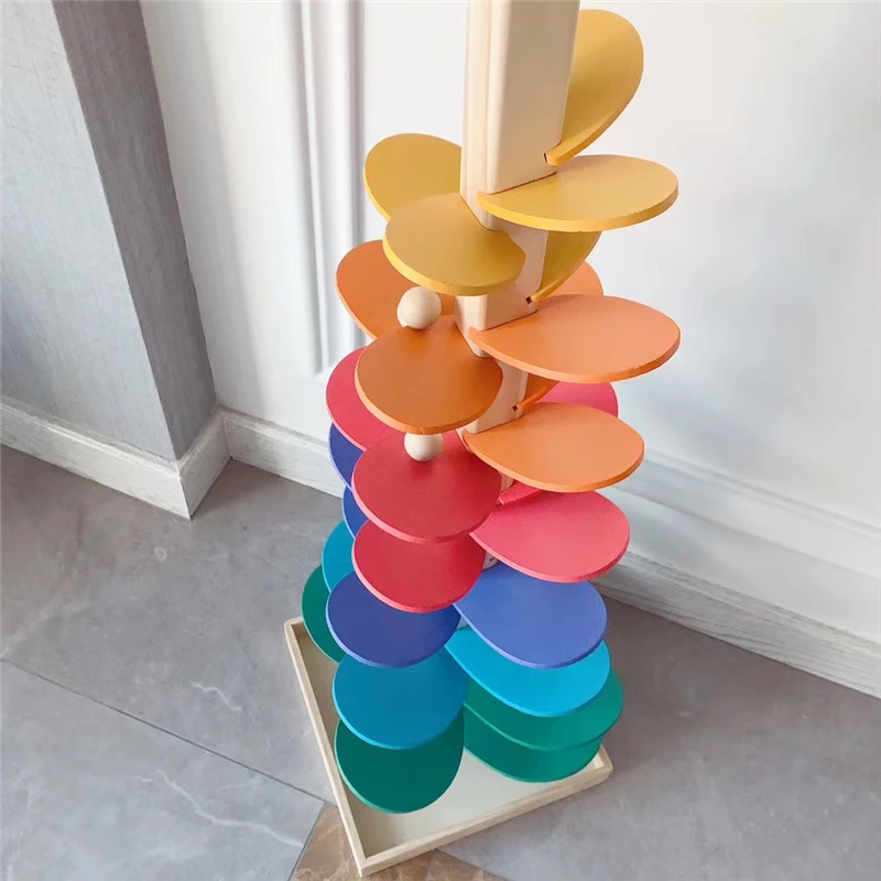 &Aacute;rbol de Canto de madera creativo para ni&ntilde;os, arco&iacute;ris, juego de pelota interactivo, juguetes educativos de aprendizaje-2