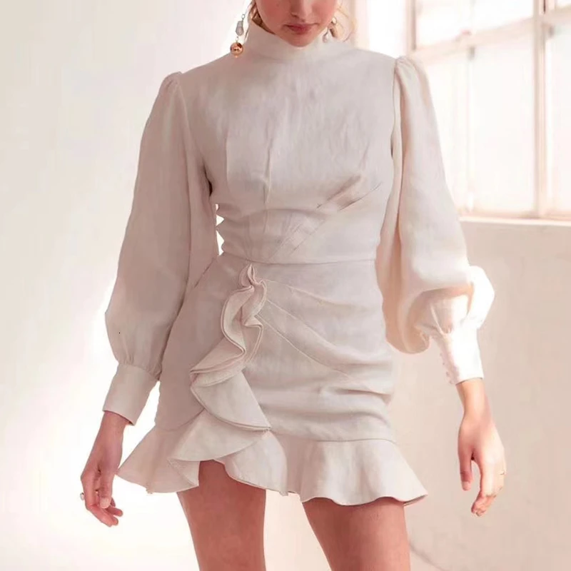 Винтажное платье женское Асимметричное Платье туника с оборками и рукавами