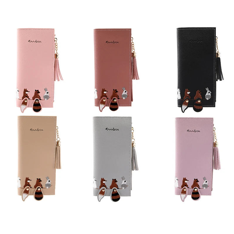 

NEW-Lovely Cartoon Animals Long Leather Wallet Female Coin Purse Hasp Zipper Purse Women Girl Card Holder