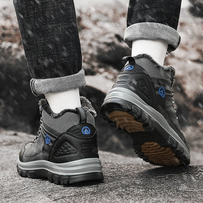 Брендовые зимние кожаные мужские ботинки плюшевые теплые уличные рабочие