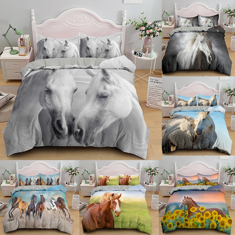 Horses Printed Duvet Cover Set Twin Full Queen King Size 2/3 pcs Bedding Comforter Bedspread Soft Lightweight Quilt Home Textile | Дом и сад