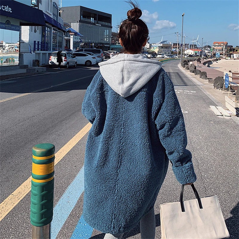 

Long section Hooded imitation lamb plush quilted Jacket Women Thick Parka 2020 Winter New Korean Loose plus Cotton Coat W233