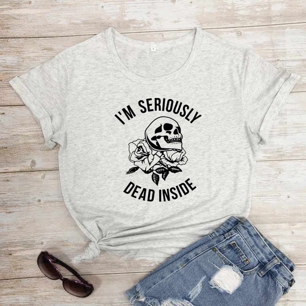 Футболка с принтом «I'M Dead Inside Skull»; Летняя Повседневная футболка с короткими рукавами и принтом в виде черепа; стильная футболка в стиле Харадзюку С гранж; модные топы; Camisetas