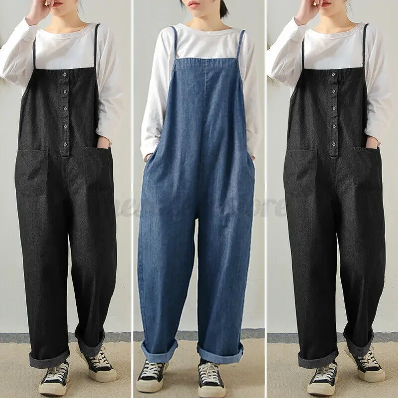 

Женский джинсовый комбинезон, Свободный Повседневный Комбинезон из денима, 2 способа ношения, большие размеры, 2021