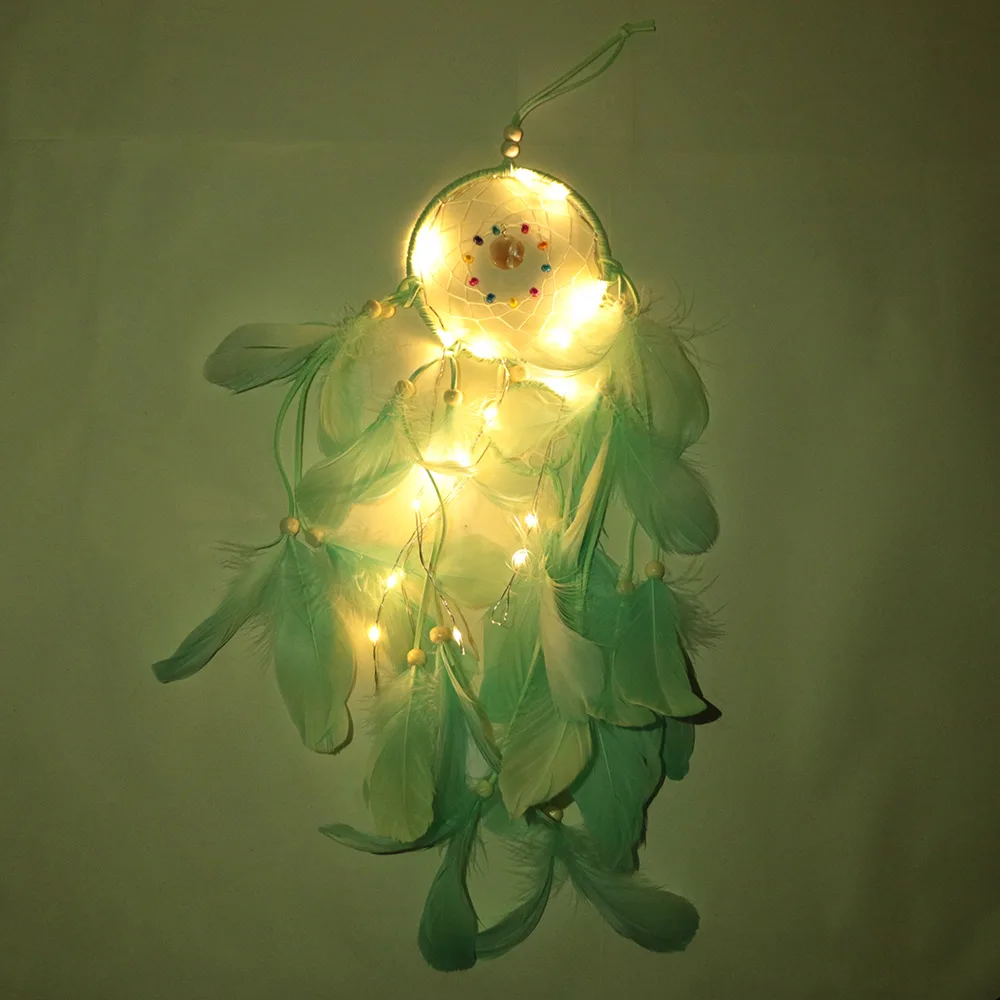 Ловец снов с светодиодный ночник перьями портативный ручной работы Настенный