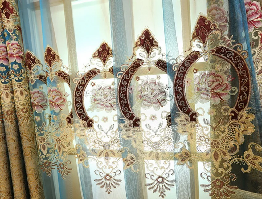 Роскошные золотые жаккардовые шторы для гостиной, спальни, европейские вышитые шторы, тюль, королевское украшение дома, M119#4