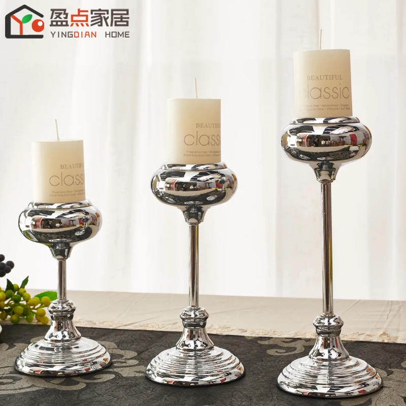 

European-Style Candlestick Decoration Romantic Wrought Iron Silver-Plated Single-Head Wedding Candlelight Dinner Candle Holder
