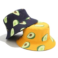 new style summer autumn cotton unisex avocado fruit cartoon print outing street trend fashion casual double side wear bucket hat