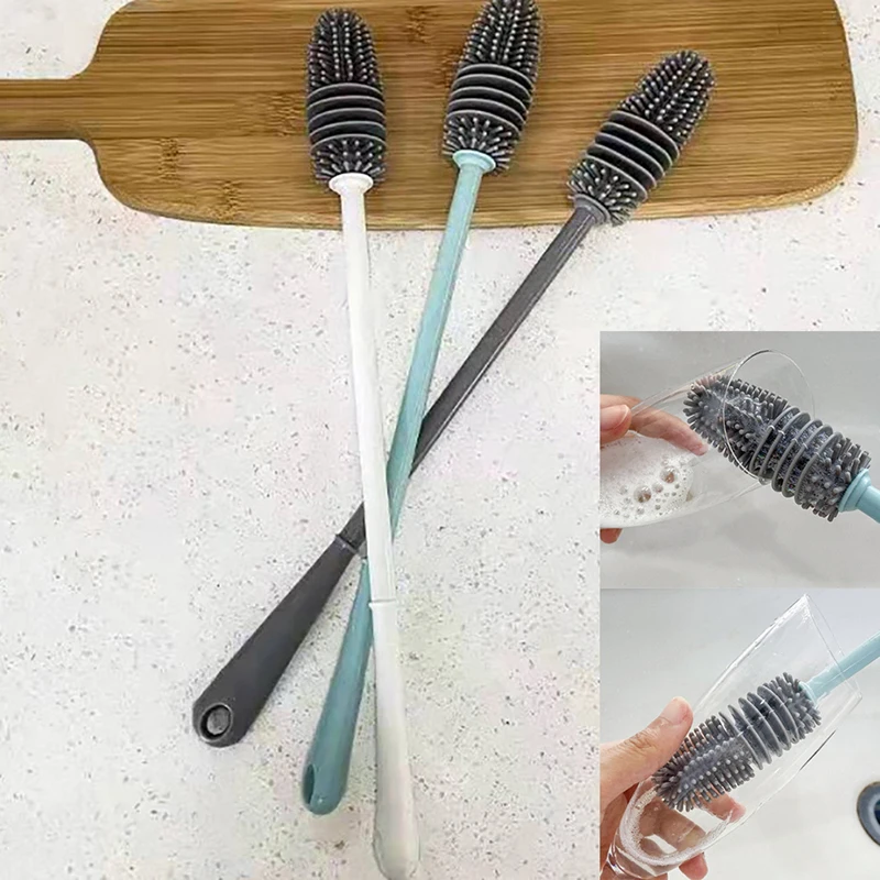 

Силиконовая щетка для чашек, приспособление для очистки стекла, кухонный инструмент для очистки, длинная ручка, стеклянная бутылка