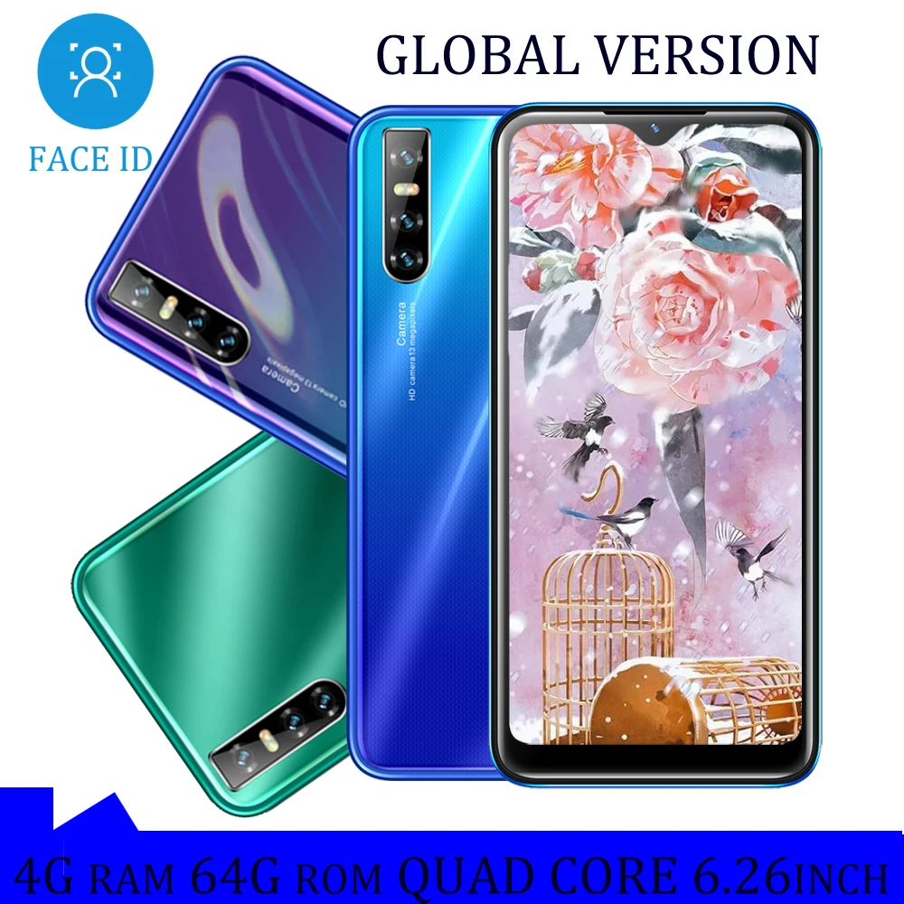 

A71 4G RAM Smartphones Android 6.26 inch 64GB ROM 13mp HD Water Drop full Screen Quad Core Cellphones Face Unlocked Celular