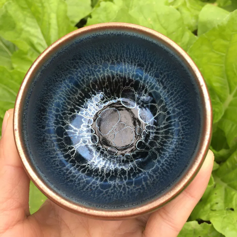 

Jianzhan Blue Lotus Tenmokus Cup Pottery Teacup Chinese Song Dynasty Craft Porcelain Tea Bowl intangible cultural heritage