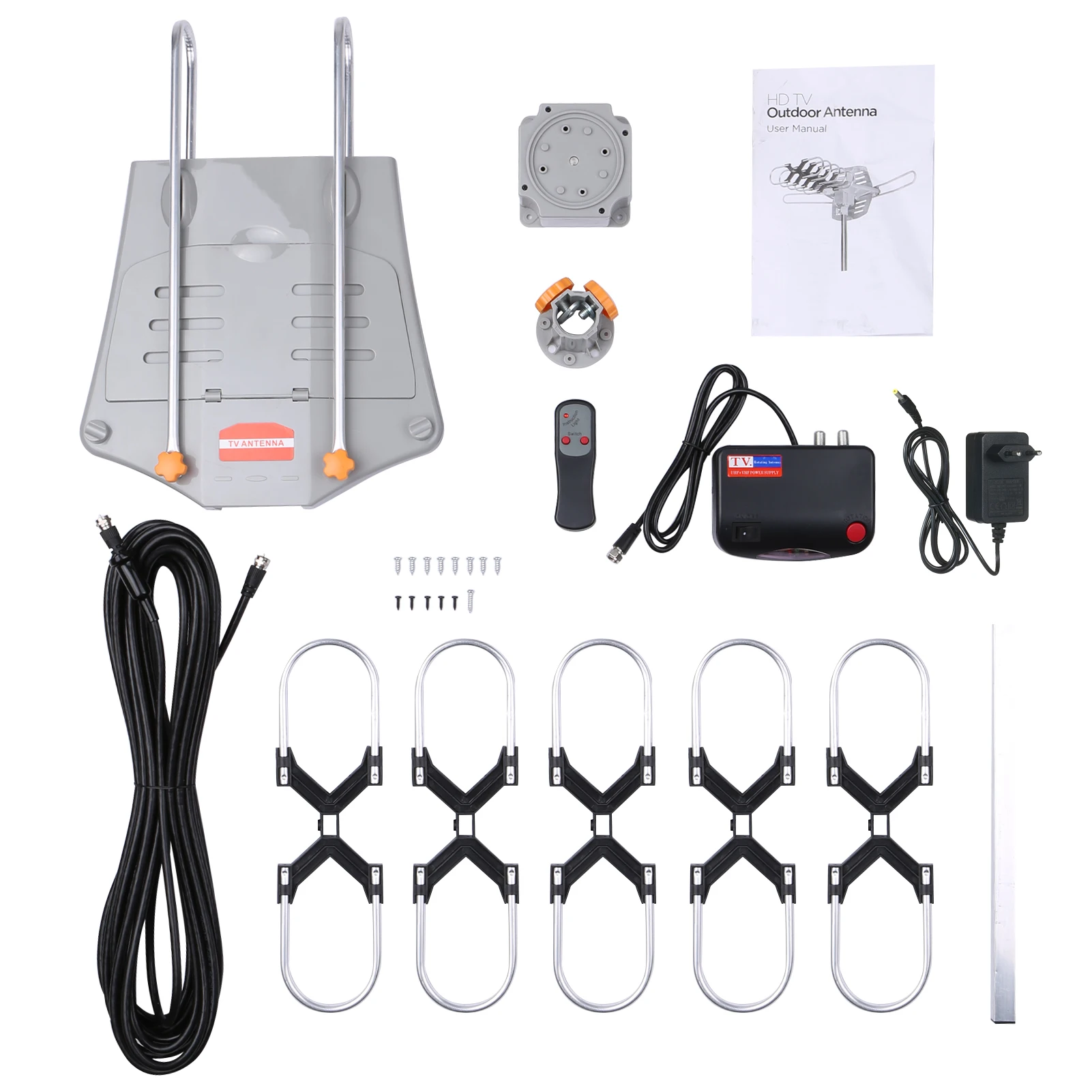 

Digital Amplified Outdoor TV Antenna 150Mile Range with 33ft Coax Cable Support 2 TVs-UHF/VHF/1080P/4K 360 Degree Rotatio