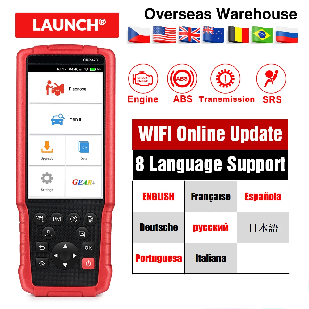 LAUNCH X431 CRP423 OBD2 сканер кодов Поддержка двигателя/ABS/подушки безопасности/AT OBD 2 CRP 423 автоматический диагностический инструмент Бесплатное обновление CRP123