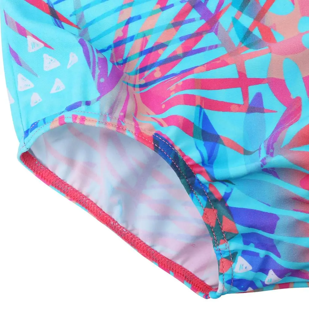 Детский слитный купальник BAOHULU с длинным рукавом синим принтом листьев пляжная