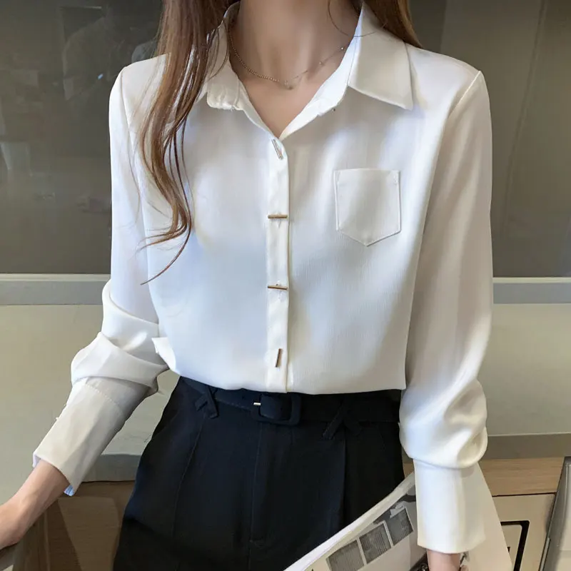 Женская длинная рубашка однотонная блузка белая женская модная осенне-зимняя