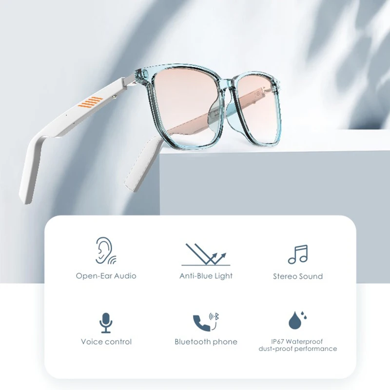 구매 스마트 블루투스 안경 안드로이드 AI 안경 TWS 무선 음악 이어폰 안티 블루 렌즈 선글라스
