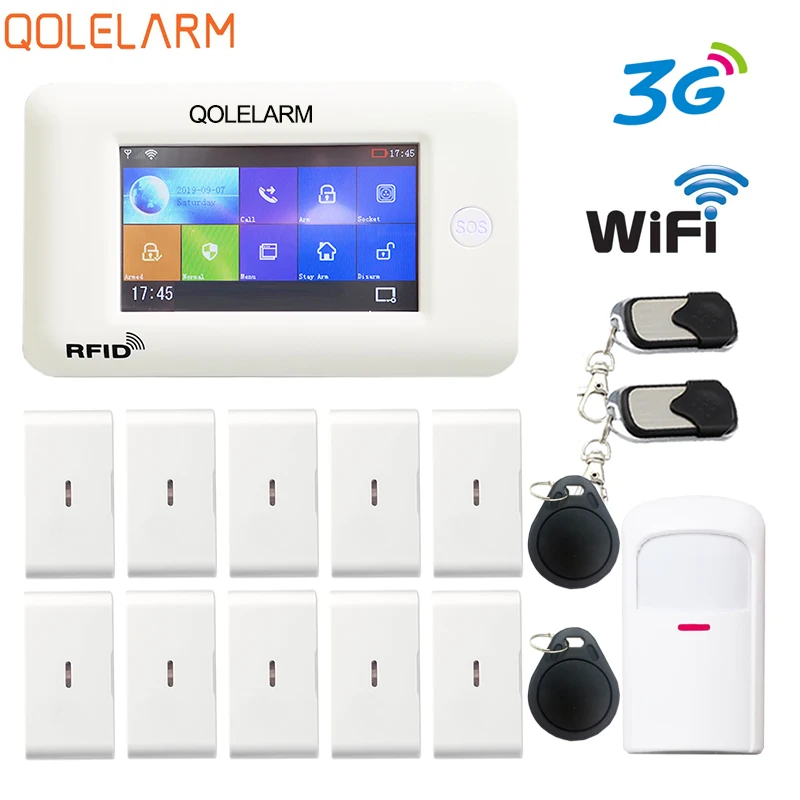 3G WIFI shock kit QOLELARM 4,3 дюймов сенсорный экран RU ES EN PL DE меню беспроводная домашняя безопасность 3g wifi GSM GPRS сигнализация RFID приложение дистанционное управление - Цвет: 3G WIFI shock kit