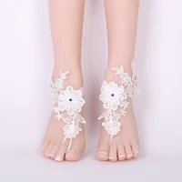 1pair lace woman bridal anklets wedding barefoot sandals shoes beach foot sunbathing blue jewelry