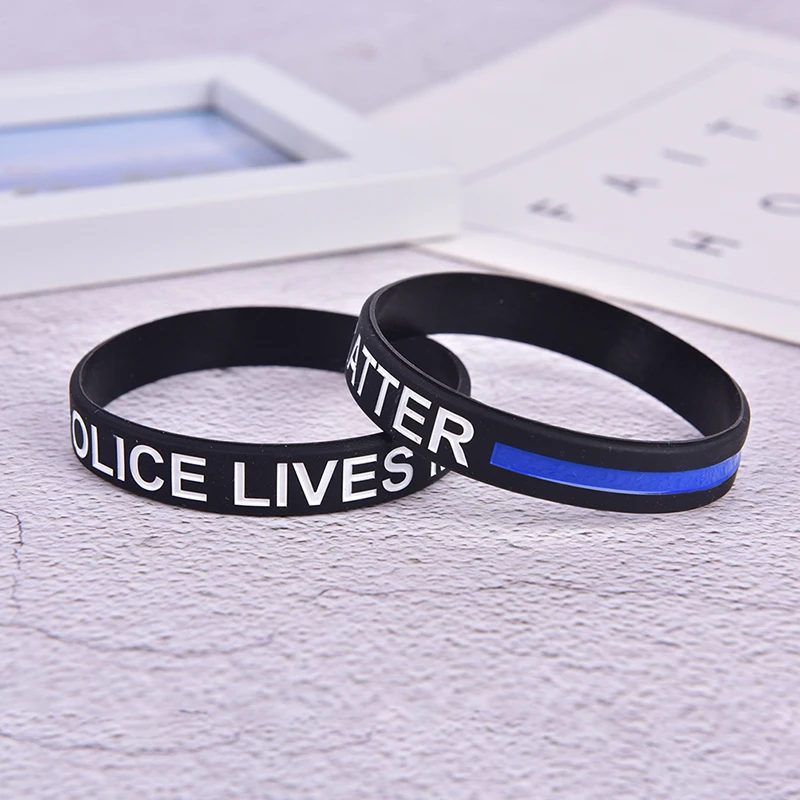 Модный стильный браслет с надписью Police Lives Matter черный тонкий синий резиновый