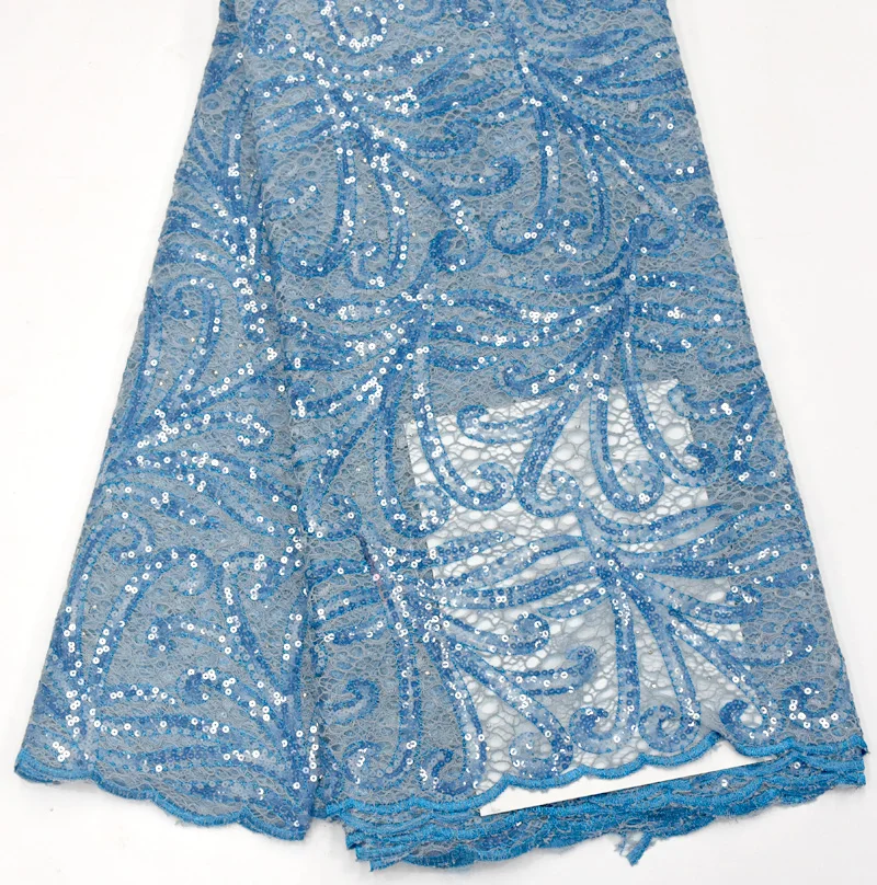 Light blue lace Великолепная Африканское свадебное платье кружевная ткань последняя Тюлевая кружевная ткань с блестками нигерийские вечерние платья ткань асоби кружева - Цвет: Light blue lace