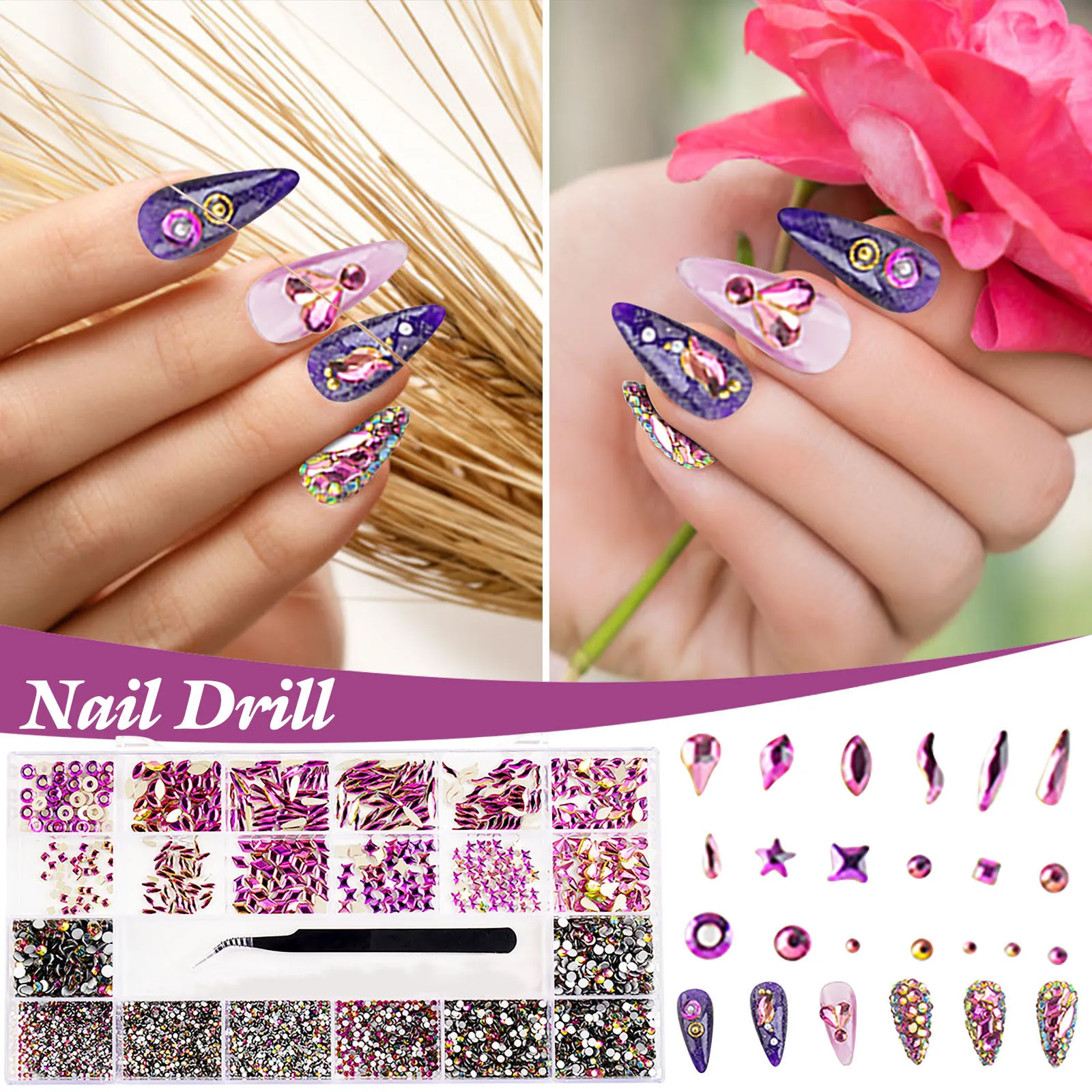 

Boxed Nail Art Diamond Flat Glass Shaped Diamond DIY Nail Art Jewelry Set