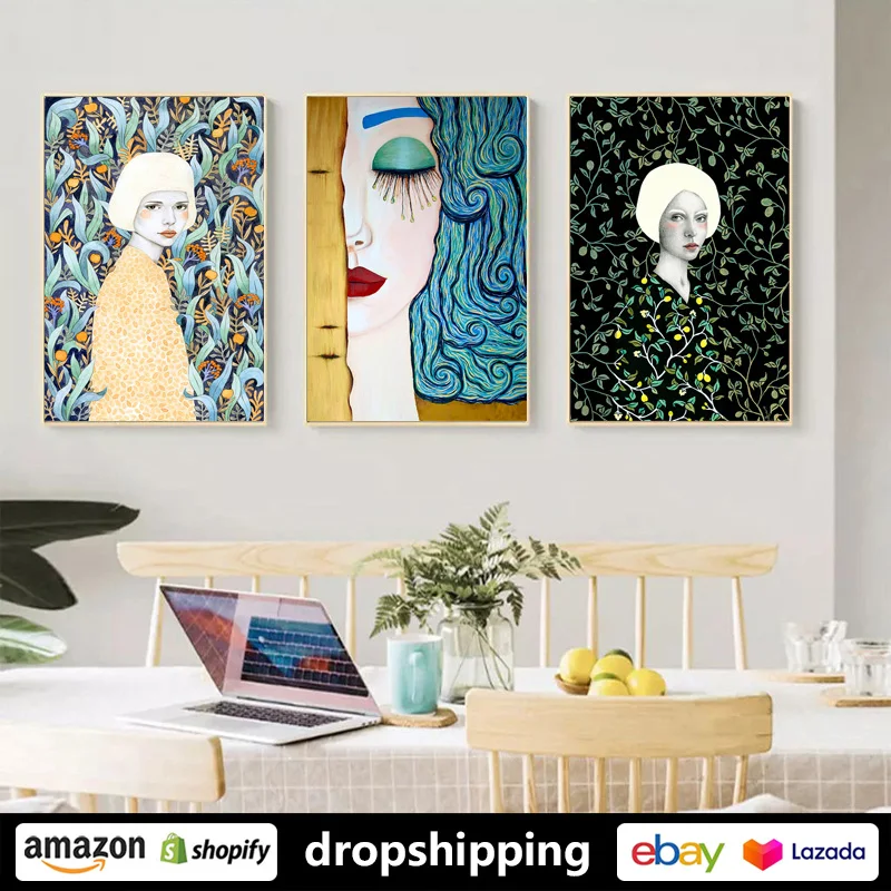 Художественная зона современный абстрактный персонаж девушка печать на холсте