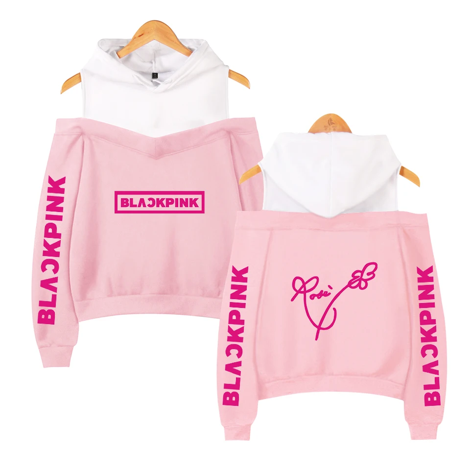 Сексуальные модные черные розовые толстовки женские Kpop толстовки с принтом Blackpink женские толстовки без бретелек хип-хоп толстовка