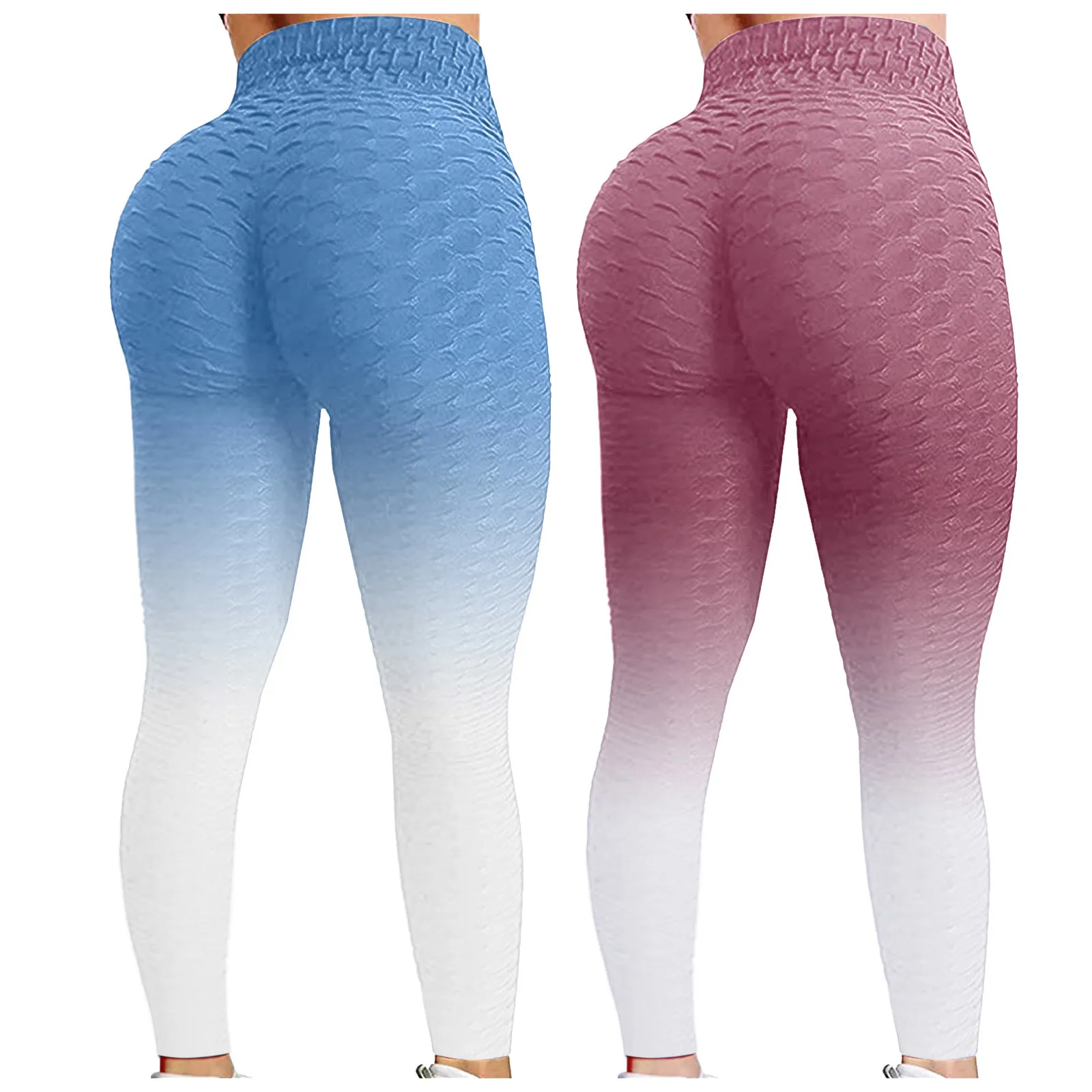 

2pc Women's Bubble Hip Lifting Exercise Fitness Running High Waist Yoga Pants Gradient Color Fashion Leggings High Stretch Tight