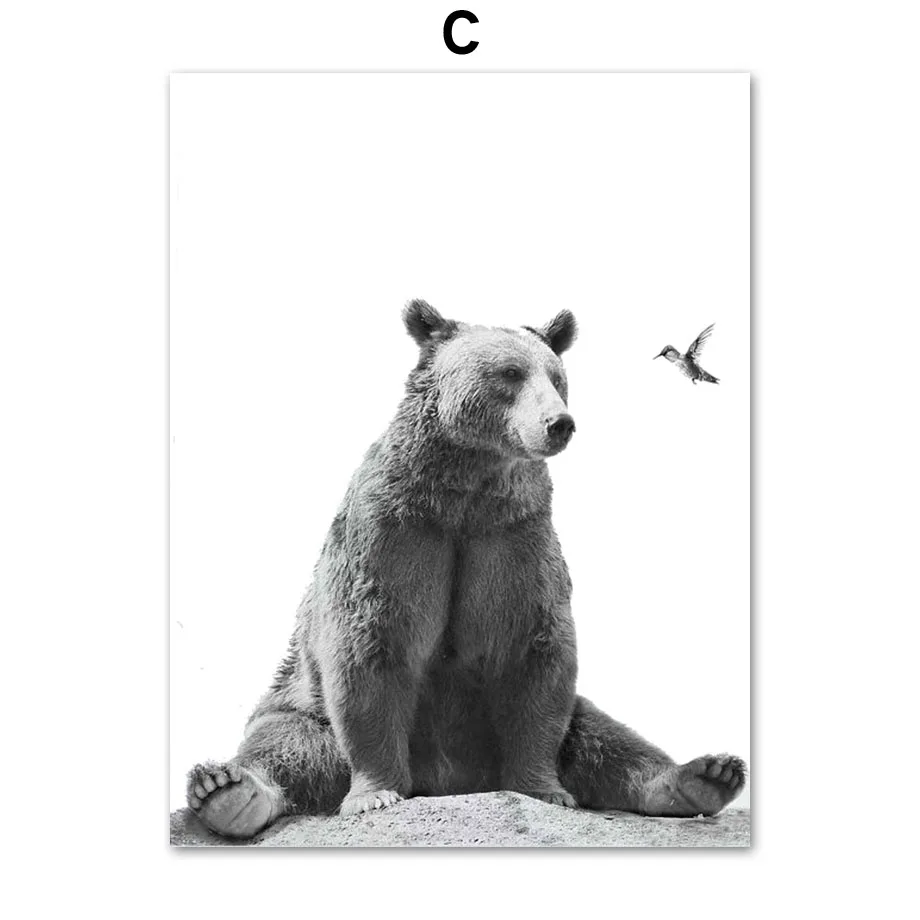 

Cute Bear Koala Deer Fox Bird Black White Nordic Posters And Prints Wall Art Canvas Painting Wall Pictures For Living Room Decor