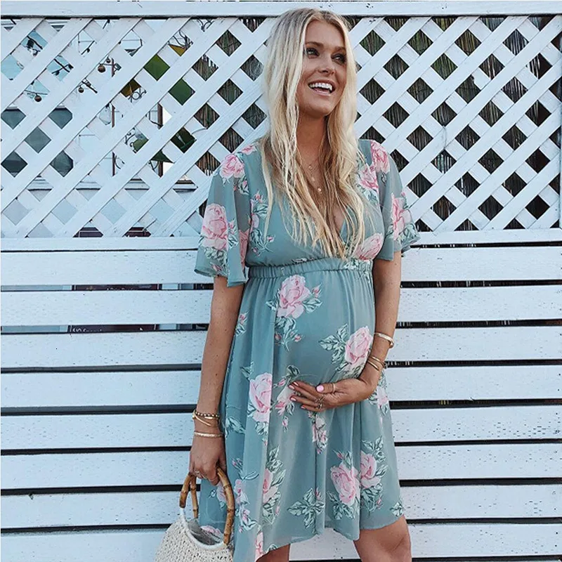 Летние Boho Jurk 2019 шифоновые платья с цветами для беременных глубоким v образным