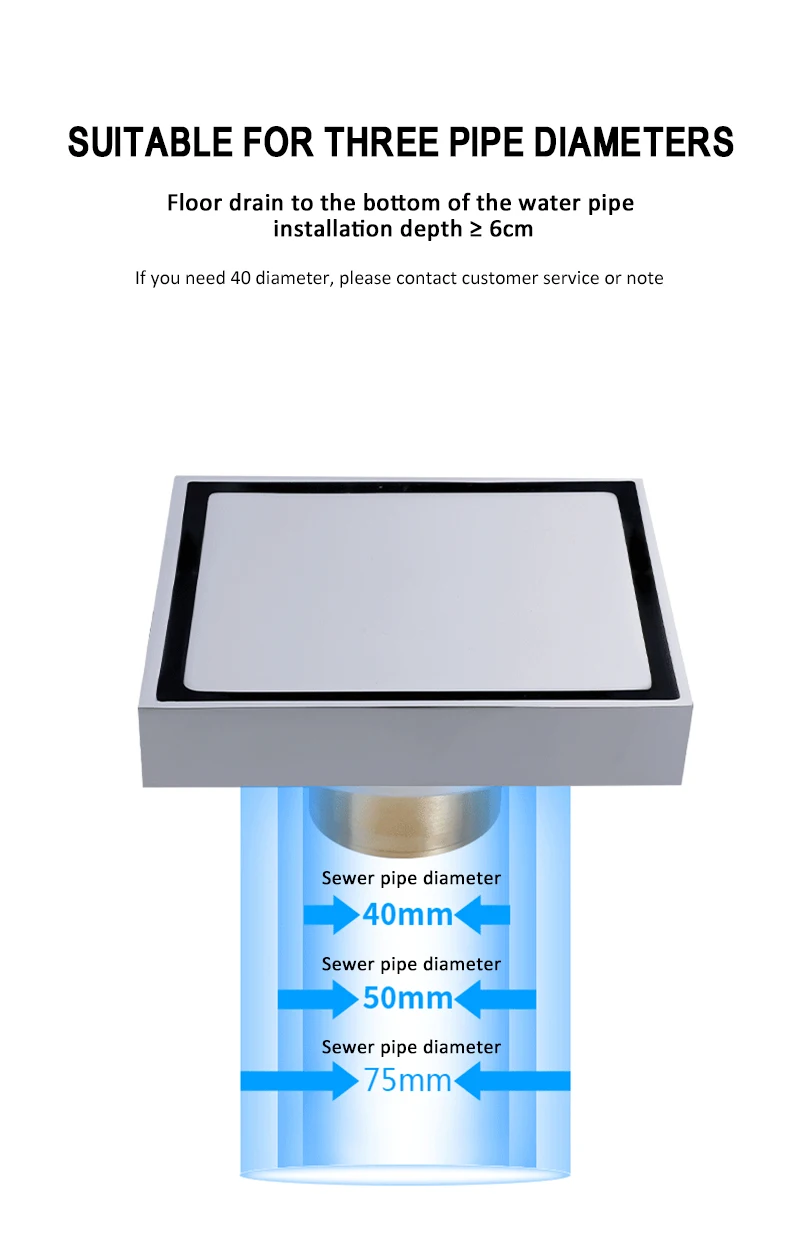 

10*10cm Floor Drains Stainless Steel Square Shower Floor Drains Tile Insert Drain Channel Bathroom Kitchen Waste