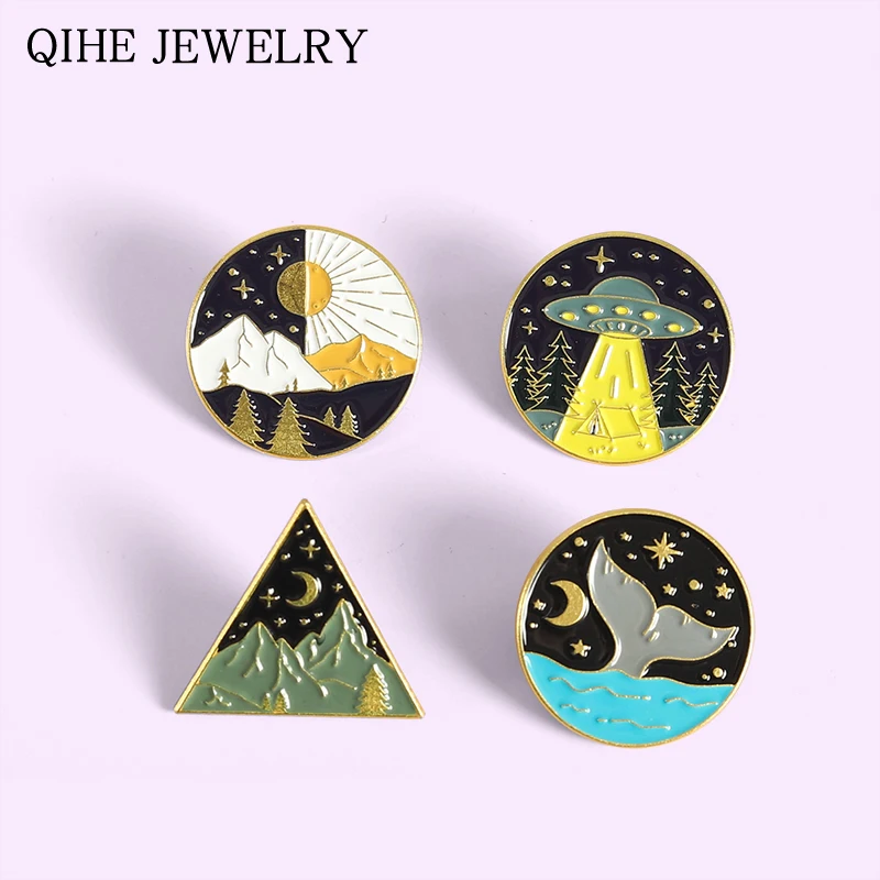 Женская эмалированная брошь в форме солнца НЛО с мультяшной круглой геометрией