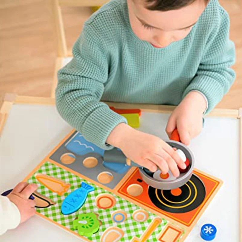

B2RE 1Set Toy Kitchen Set Play House Toy Toddler Kitchen Vegetable Food with Wooden Pan Girls Pretend Role-Play Board Game