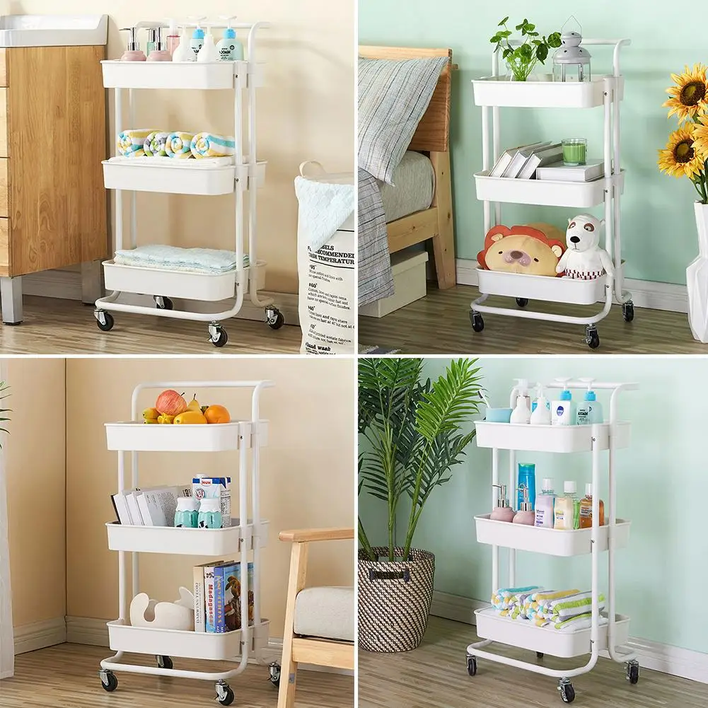 

3 Tier Slim Storage Cart Mobile Shelving Unit Organizer Slide Out Storage Rolling Utility Cart Rack for Kitchen Bathroom